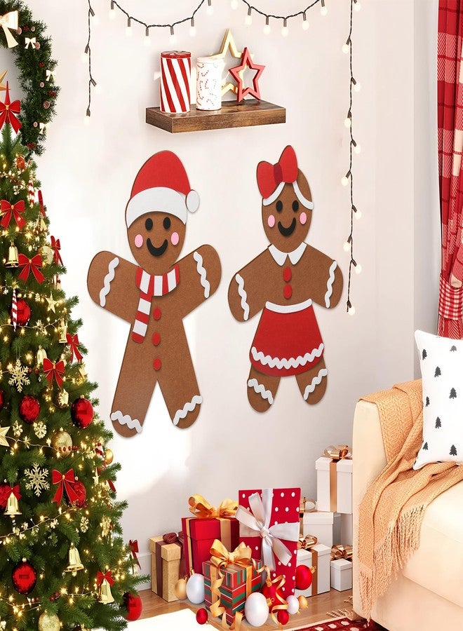 Fairooth 2 Pcs DIY Felt Christmas Gingerbread Man Set with 50 Pcs Detachable Ornaments Large Gingerbread Man DIY Decorations Christmas Door Wall Hanging Xmas Gifts for Xmas Winter Holiday Party Decorations - Image 5